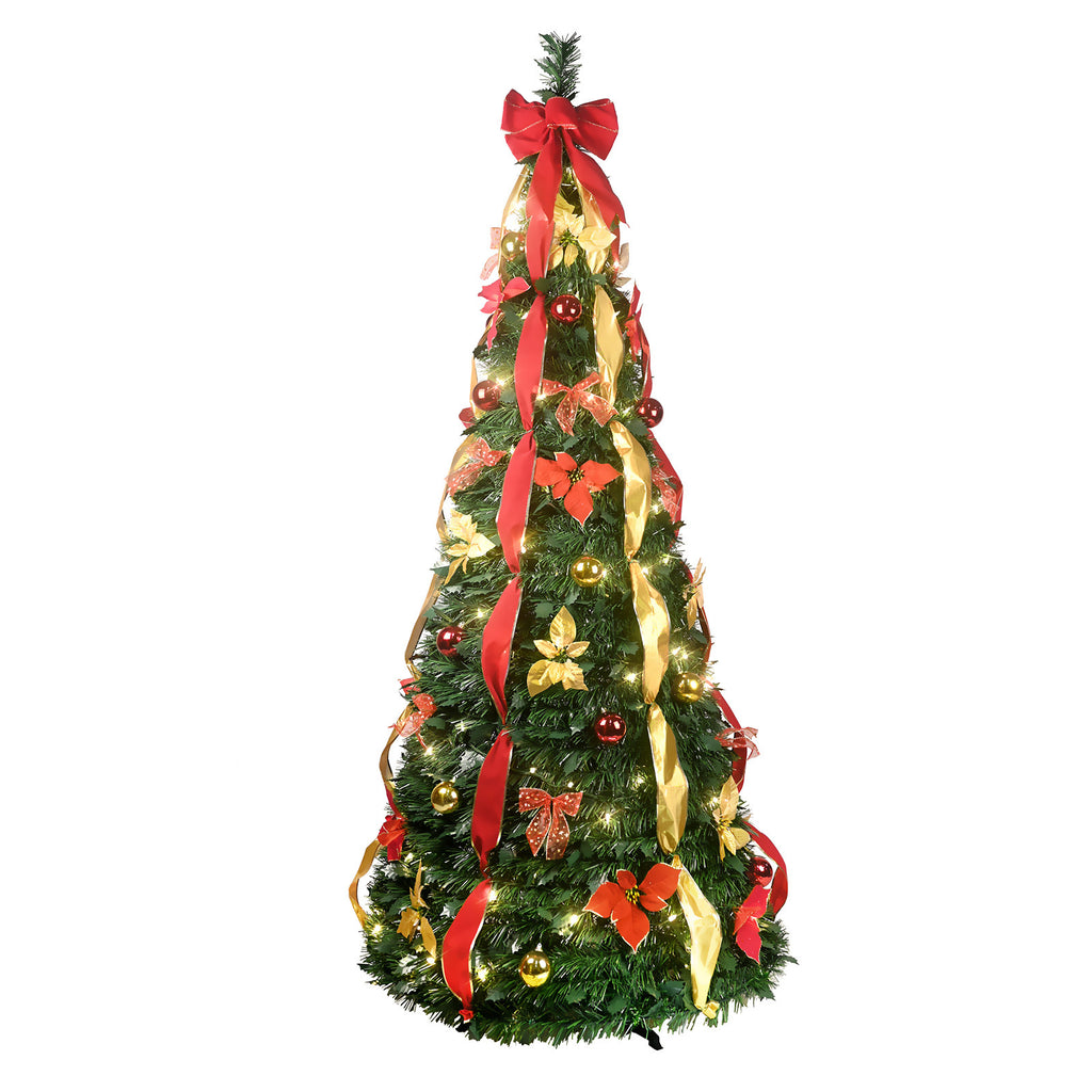7.5Ft Prelit Pop Up Christmas Tree Decoration, Collapsible Artificial Xmas Tree with 150 Warm Lights
