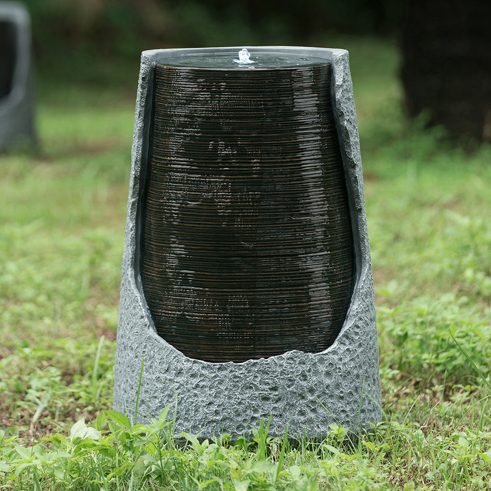 Carradale Broken Urn Fountain with Light, Grey, 26 in