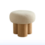 W8017-1 Mushroom Stool with Greige Plush Cushion, Wooden Barrel PVC Pipe, Walnut Finish