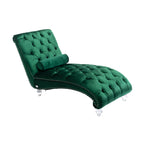 Velvet Button-Tufted Upholstered Chaise Lounge Chair with Pillow for Bedroom Living Room Office, Emerald Velvet