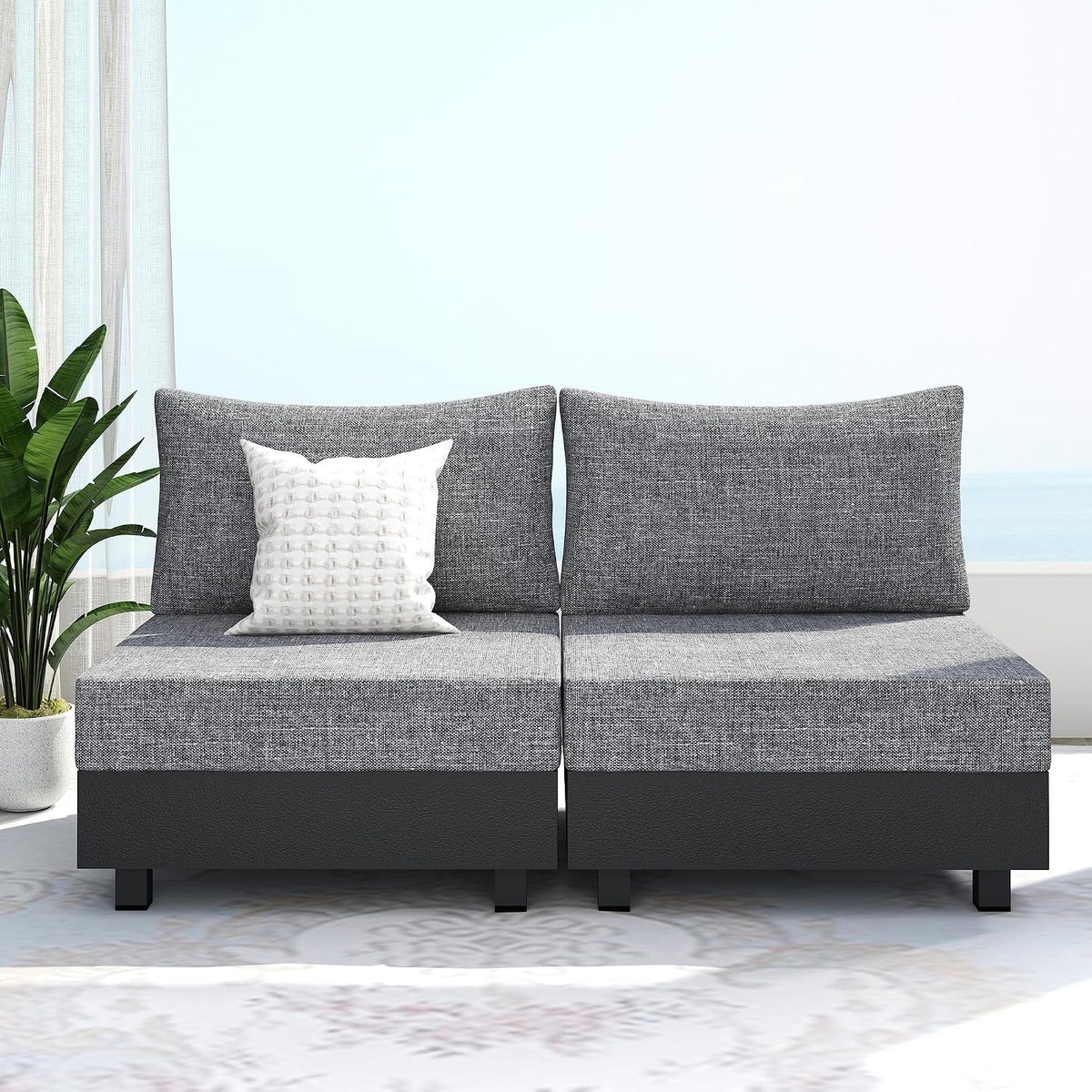 Aluminum Patio Chairs Set of 2, 30L×30' W Seating Outdoor Patio Sofa, 6' Thick Anti-Collapse Cushions Patio Furniture Set, Grey