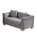 {Video] Classic Modern Style Sofa, 62-inch Chesterfield Classic Rolled Arm Tucked-in Nailhead Decor Cloud Two-Seater Velvet Sofa, Luxury Double Sofa Suitable for Living Room, Bedroom, Apartment, Grey - Eloy Royal