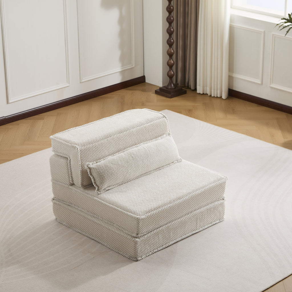 Compression Mahjong Sofa,Convertible Floor Sofa Bed,DIY Boneless Modular Sectional Sofa,No Assembly Required,Circle fleece fabric,Oversized Single Sofa with 1 Pillow,White