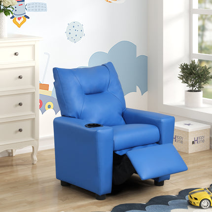 Perline 23'W Blue PU Leather Kids Recliner Chair with Cupholder