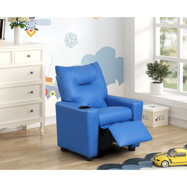 Perline 23'W Blue PU Leather Kids Recliner Chair with Cupholder