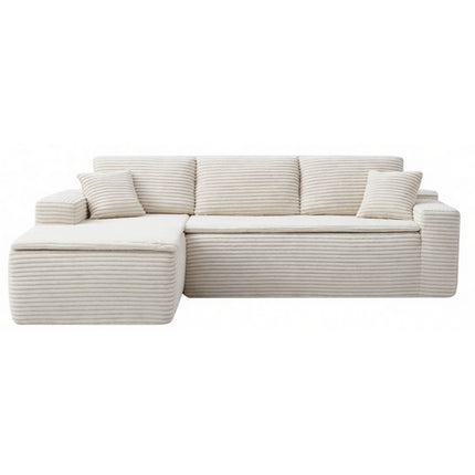 106.5' L-Shaped Corduroy Upholstered 3-Seat Lounge Sofa with Seat Cushion, Left Hand Facing