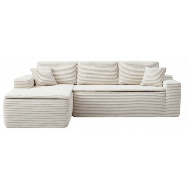 106.5' L-Shaped Corduroy Upholstered 3-Seat Lounge Sofa with Seat Cushion, Left Hand Facing