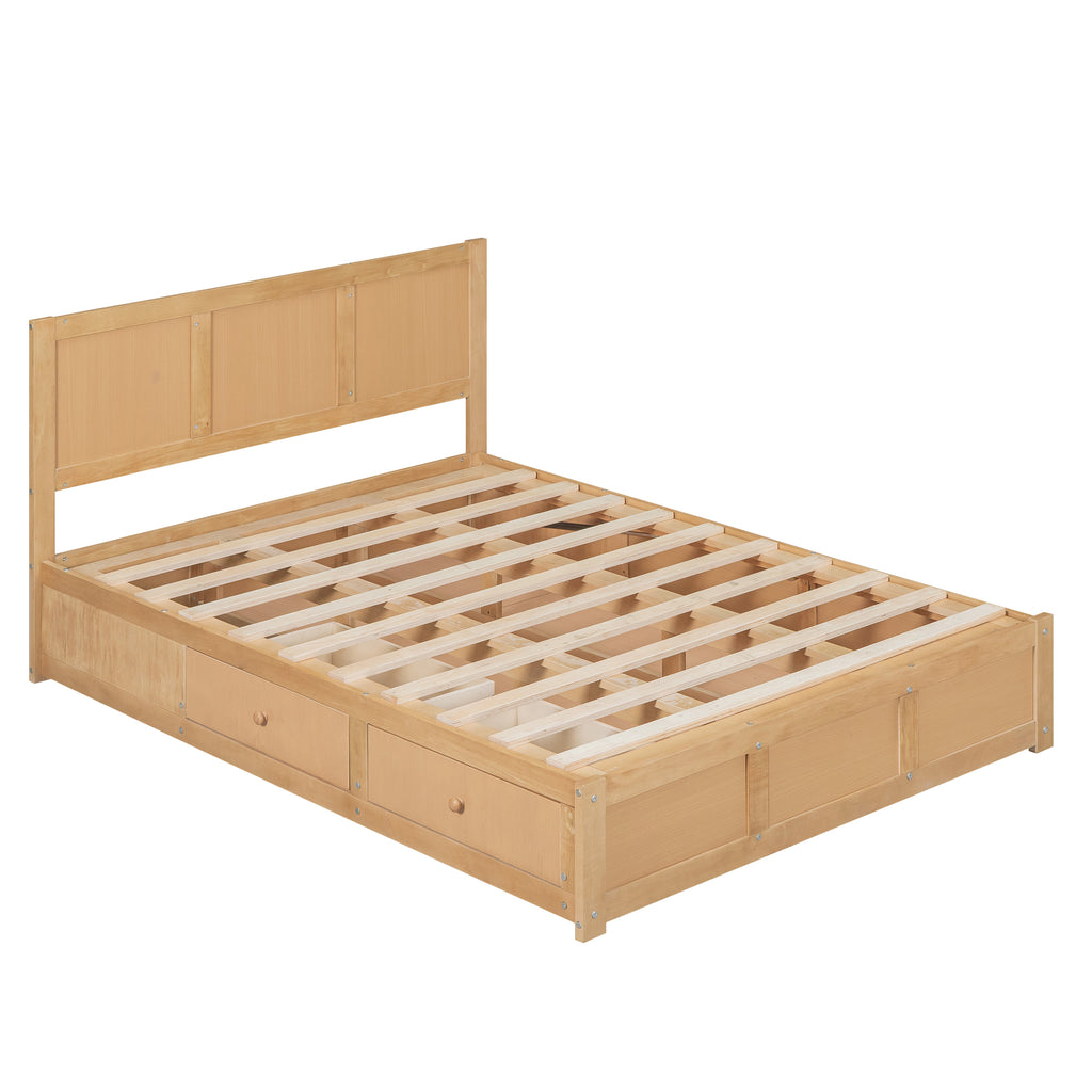 Oakes Wood Platform Bed with Storage Drawers, Wood Tone, Full