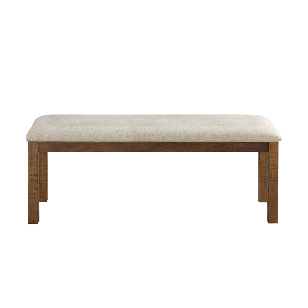 Brown Finish Dining Bench 1pc Beige Upholstered Seat Transitional Kitchen Dining Room Furniture