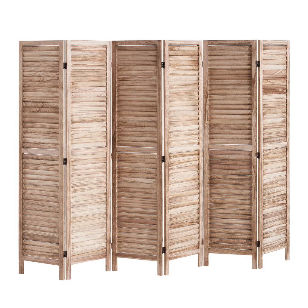 Wood Room Divider, 6 Panel Wood Folding Privacy Screen, 66.9 Inches Tall Indoor Louvered Partition Divider, Portable Decoration Screen, for Room Separation, Home, Office, Restaurant & Bedroom