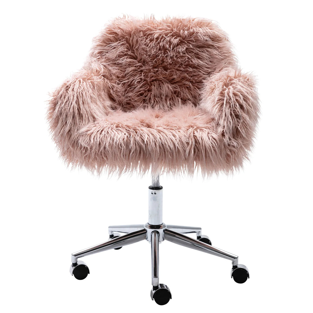 HengMing Modern Faux fur home office chair, fluffy chair for girls, makeup vanity Chair - Eloy Royal
