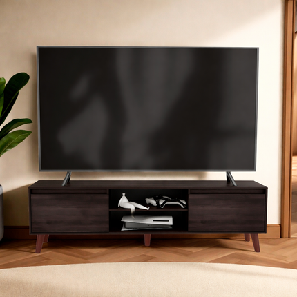 Elaine TV Stand 20.4' H, 2 Doors, 2 Shelves, Black Wengue - Living Room