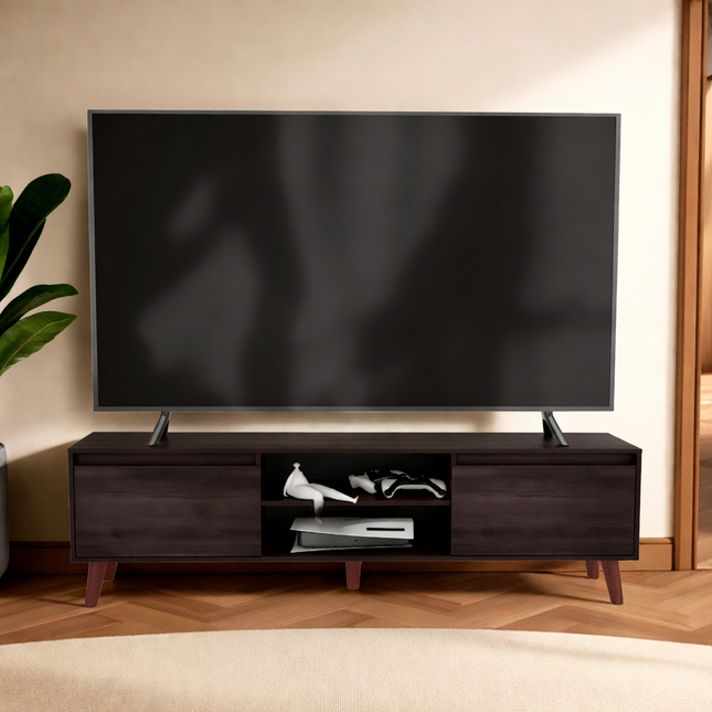 Elaine TV Stand 20.4' H, 2 Doors, 2 Shelves, Black Wengue - Living Room