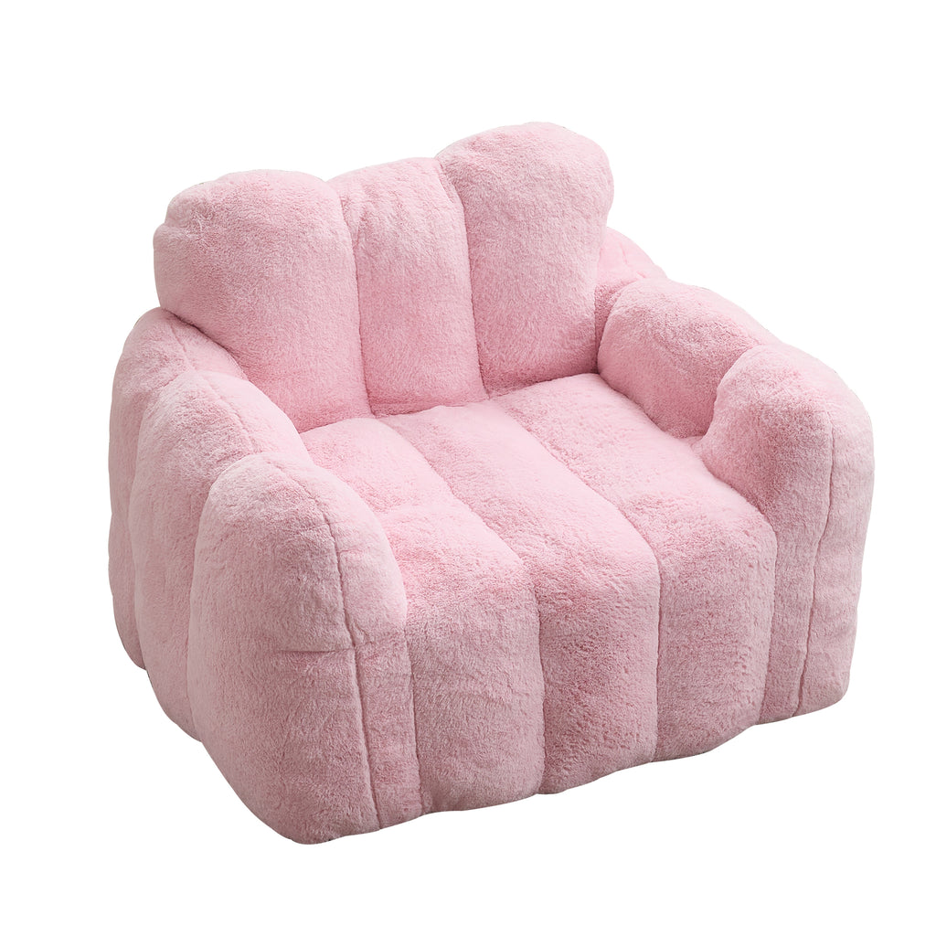 Lotus Style Pink Adult Bean Bag Sofa with Pull Ring, Faux Fur, Ergonomic Design, No Assembly Required, Ideal for Living Room or Bedroom