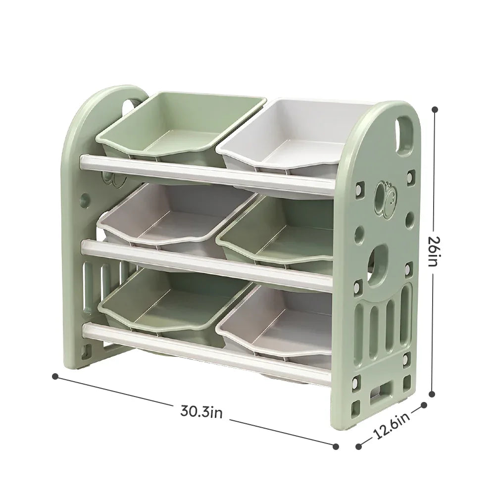 Kids Toy Storage Organizer with 6 Bins, Multi-functional Nursery Organizer Kids Furniture Set Toy Storage Cabinet Unit with HDPE Shelf and Bins for Playroom, Bedroom, Living Room (Green Color) - Eloy Royal