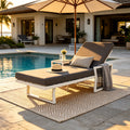 White Iron Outdoor Chaise Lounge with Black Rope Armrests & Dark Grey 4' Foam Cushion, 5-Position Adjustable Recliner, Water Resistant Cushion, 400 LBS Capacity for Patio Pool Backyard