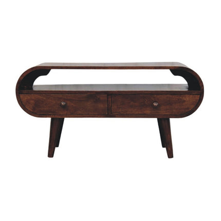 Solid Wood Walnut Curved Two Drawer Media Unit
