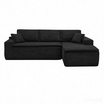 106.5' L-Shaped Corduroy Upholstered 3-Seat Lounge Sofa with Seat Cushion, Right Hand Facing