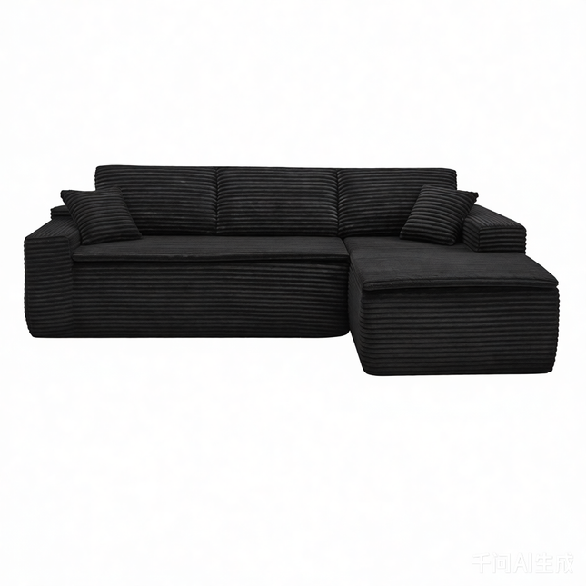 106.5' L-Shaped Corduroy Upholstered 3-Seat Lounge Sofa with Seat Cushion, Right Hand Facing