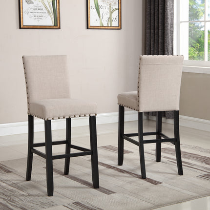 Biony Fabric Bar Stools with Nailhead Trim, Set of 2, Tan