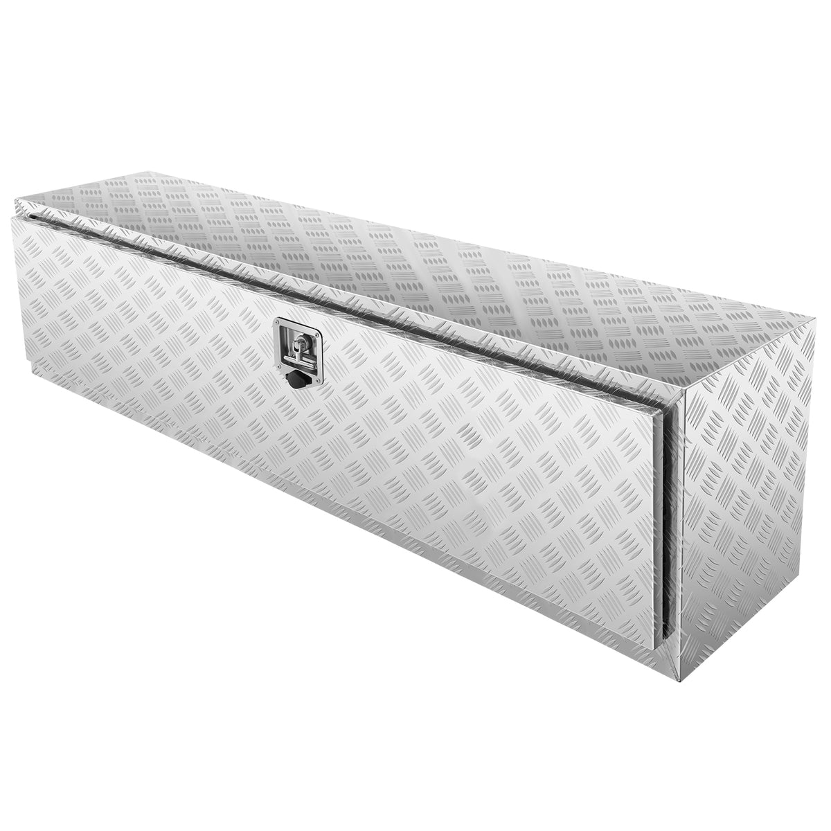 Underbody Truck Box, 60'×17'×18' Pickup Storage Box, Heavy Duty Aluminum Diamond Plate Tool Box with Lock and Keys, Waterproof Trailer Storage Box with T-Handle Latch for Truck, Van, Trailer