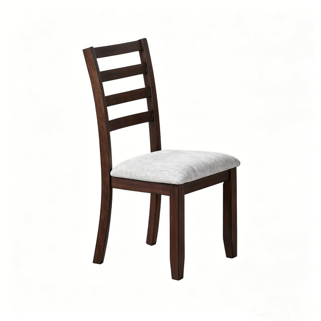 Set of 2 Ladder Back Dining Chairs with Upholstered Seat, Solid Wood Frame, Walnut Finish, Farmhouse Style