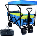 Collapsible Wagon 140L Wagons Carts Foldable with Removable Canopy, Folding Wagon Cart with Wheels for All-Terrain with Brake, Foldable Wagon with Cooler Bag, for Camping Beach Shopping