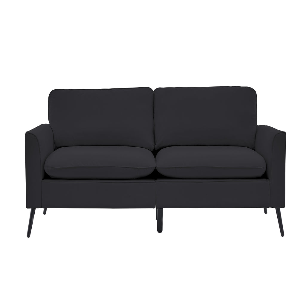 TS Nordic Retro Leather Upholstered Sofa Loveseat, Light Luxury Single Chair in Black with Breathable Faux Leather and Soft Cushions