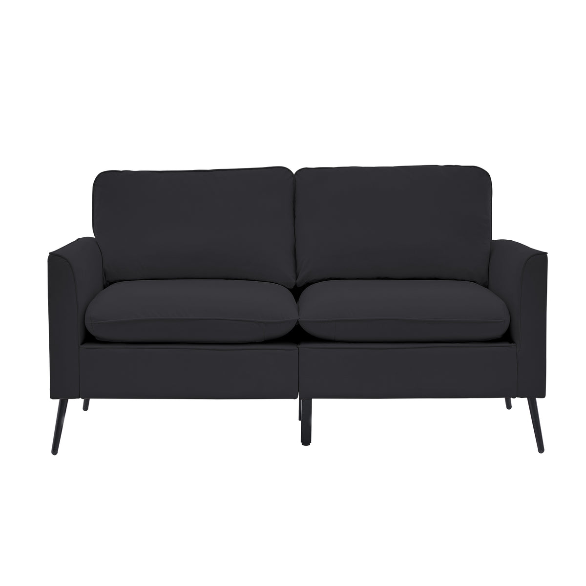 TS Nordic Retro Leather Upholstered Sofa Loveseat, Light Luxury Single Chair in Black with Breathable Faux Leather and Soft Cushions