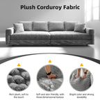 82.7 'Plush Corduroy 3-Seat Sofa,Modern Comfy Upholstered Sofa Cloud Couch,Deep Seat Couches with Soft Pillows and 2 Ottomans,Convertible Sofa Lounge Chair,for Living Room,Apartment,Office,Grey - Eloy Royal