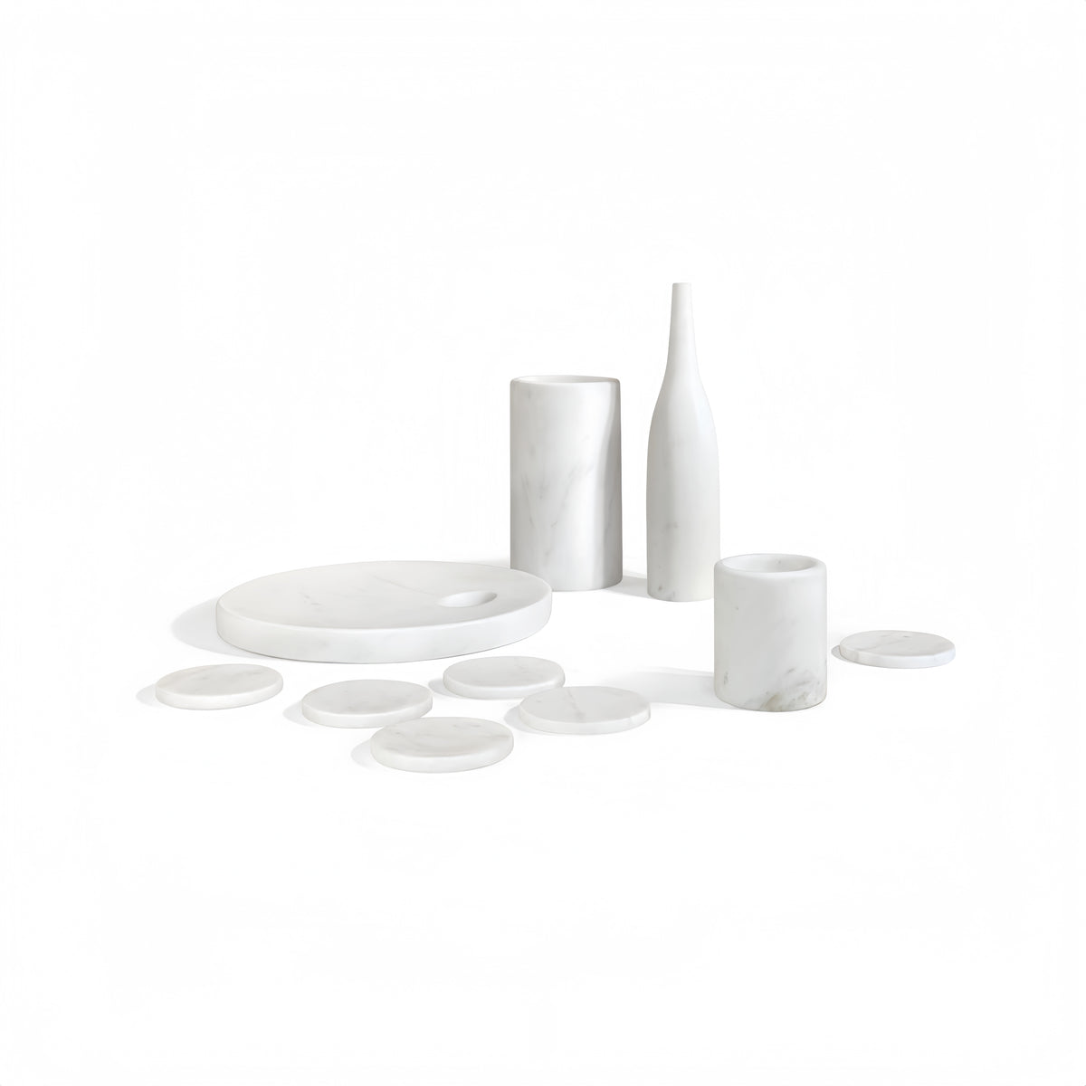 Luxury White Natural Marble Dining Room Accessories Set, 10 Pieces, Elegant Natural Stone