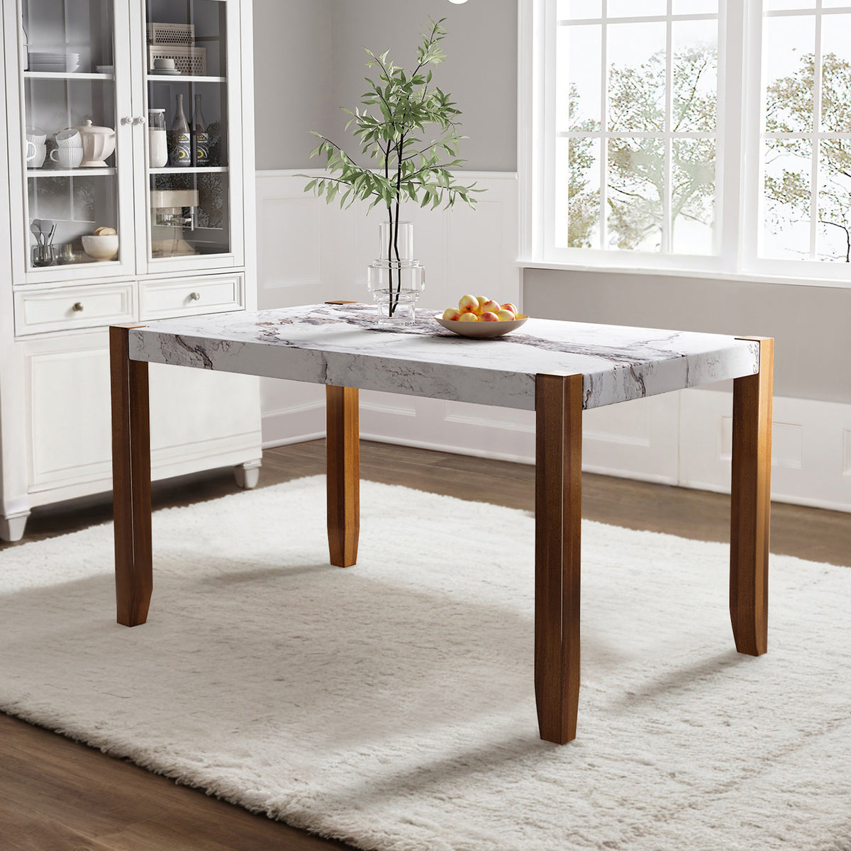 46.5' Modern Dining Table, Rectangular Faux Marble Style Table with Sturdy Wood Legs, Easy to Clean Rectangular Kitchen Table for Dining Room, Living Room, Easy Assembly( OLD SKU: WF321684AAK)