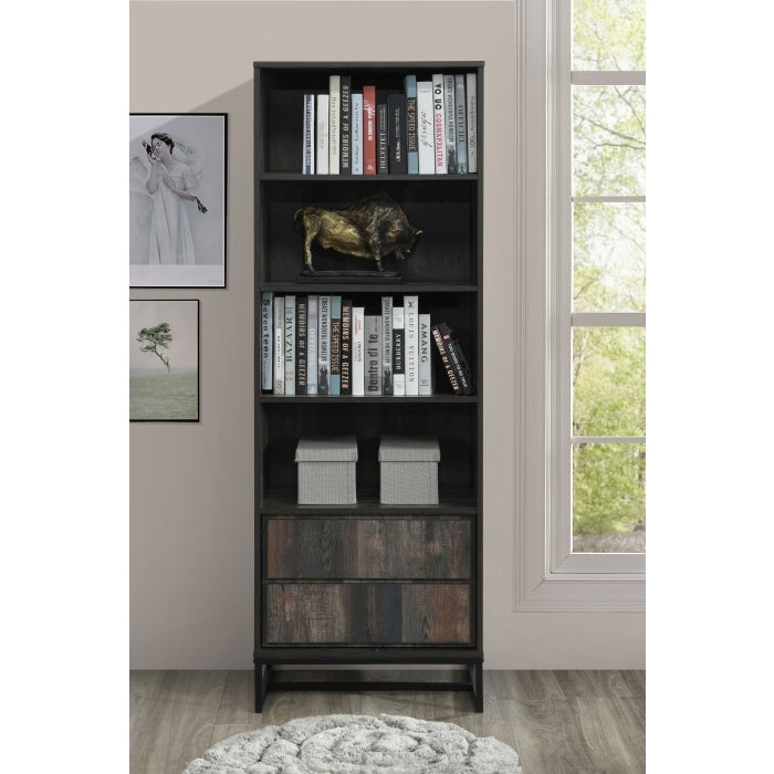 69' H Rustic Gray Wood Bookcase with Cabinet, 4-Tier Bookshelves Home Office Furniture