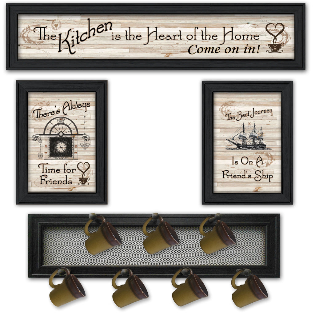 'Kitchen Collection VI' 4-Piece Vignette with 7-Peg Mug Rack by Millwork Engineering, Black Frame