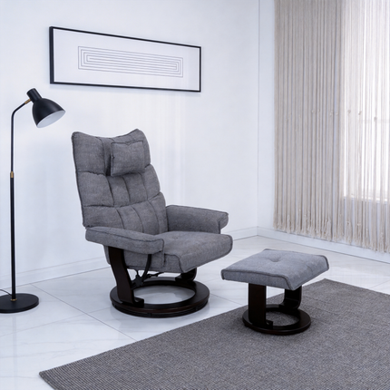 8-Point Massage Recliner with Ottoman, Heated Chenille Fabric  Reclining Chair, Bent Wood  Base, Indoor Lounge TV Chair with Footrest for Living Room and Bedroom, Grey