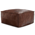 Sheffield Coffee Table Pouf in Distressed Brown Genuine Leather, 26' x 26' x 14'