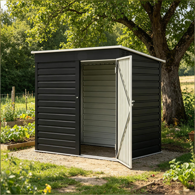Outdoor Garden Shed, Metal Storage Shed with Lockable Door and Gloves 6' x 4'  for Backyard