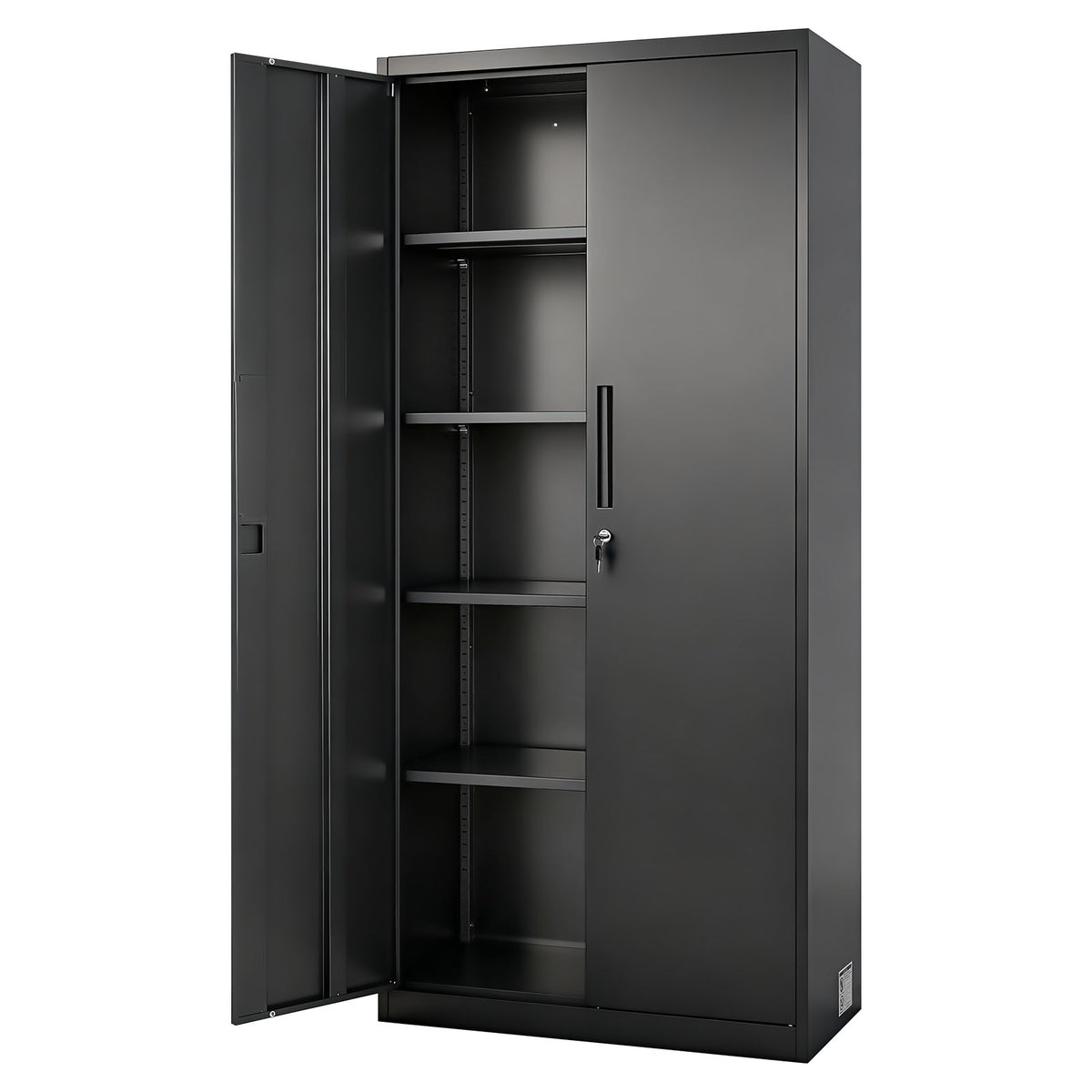 Metal Storage Cabinet, 68.9 in Lockable Steel Garage Cabinet with 4 Adjustable Shelves, 2 Magnetic Doors, 2 Keys, 5 Tiers Tool Storage for Pantry, Warehouse, Basement, Laundry, Office, Black