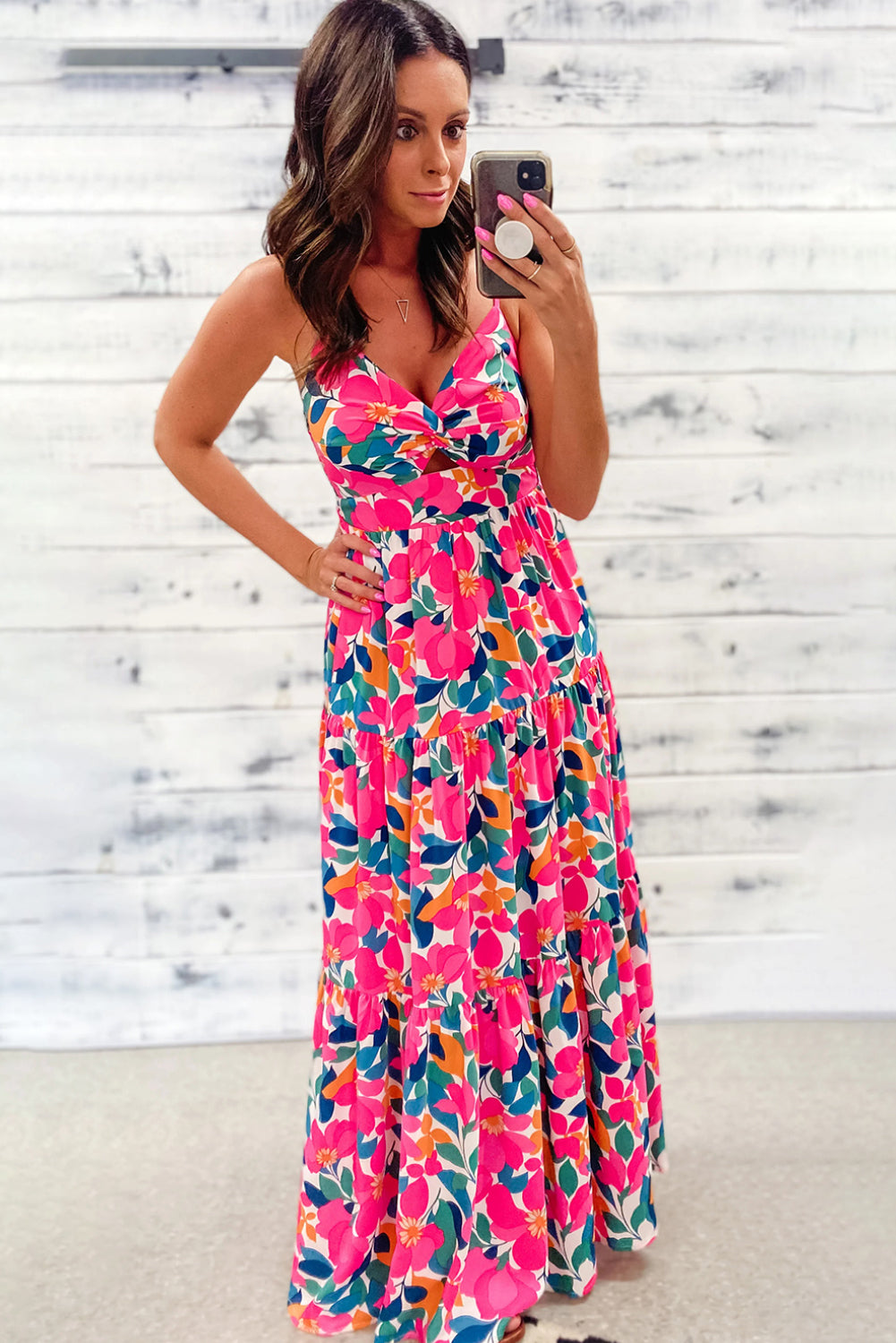 Rose Floral Twist V Neck Tiered Cami Maxi Dress - Eloy Royal