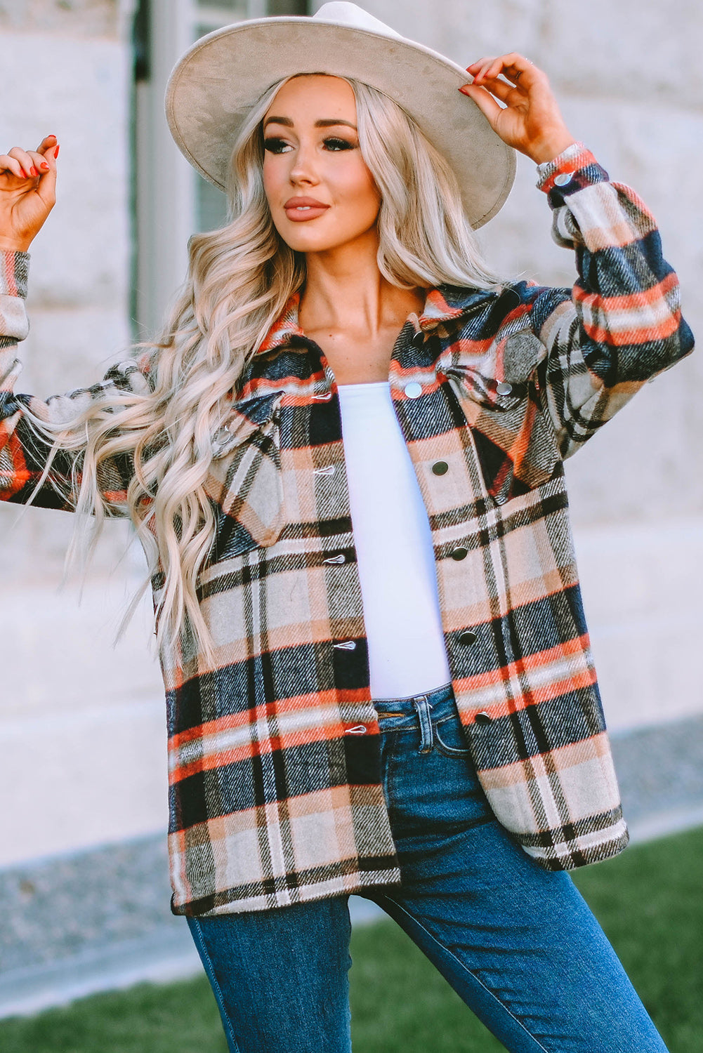 Wholesale Brown Plaid Button Up Long Sleeve Flannel Shacket - Eloy Royal