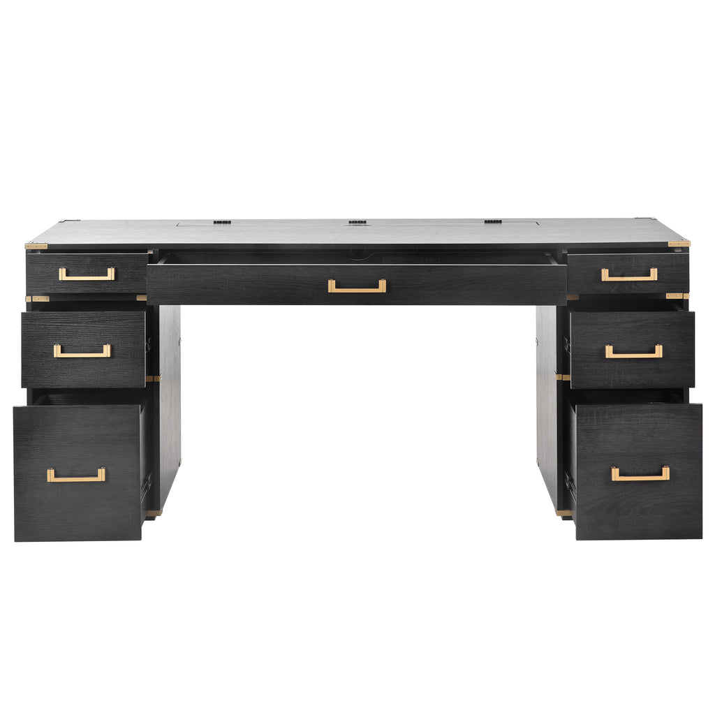 Sheridan Metal-Trim Executive Desk, Black and Gold, 70 in