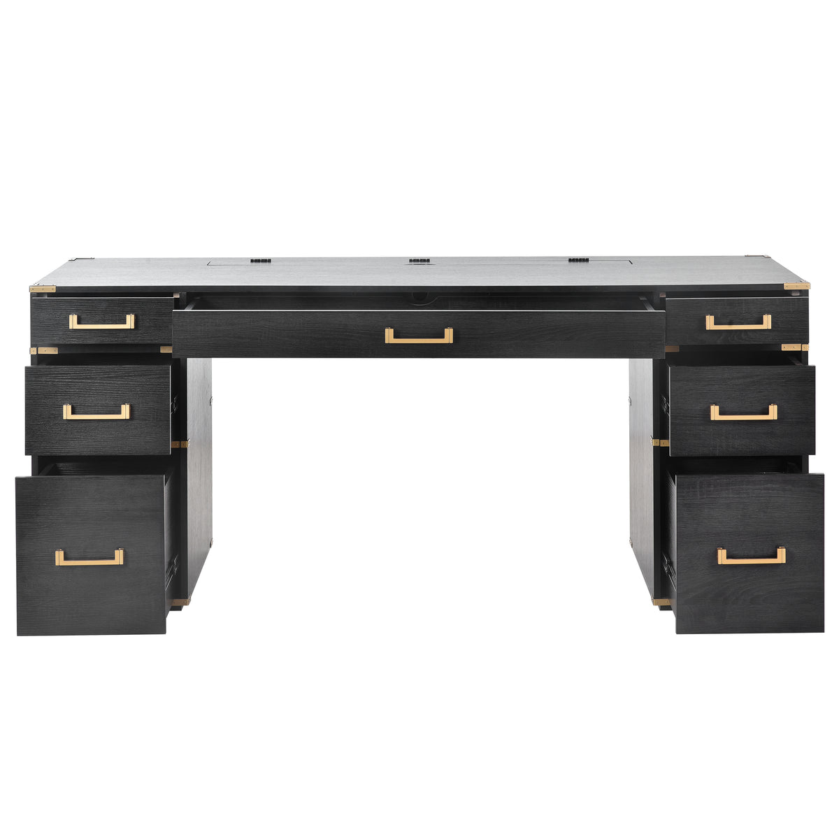 Sheridan Metal-Trim Executive Desk, Black and Gold, 70 in
