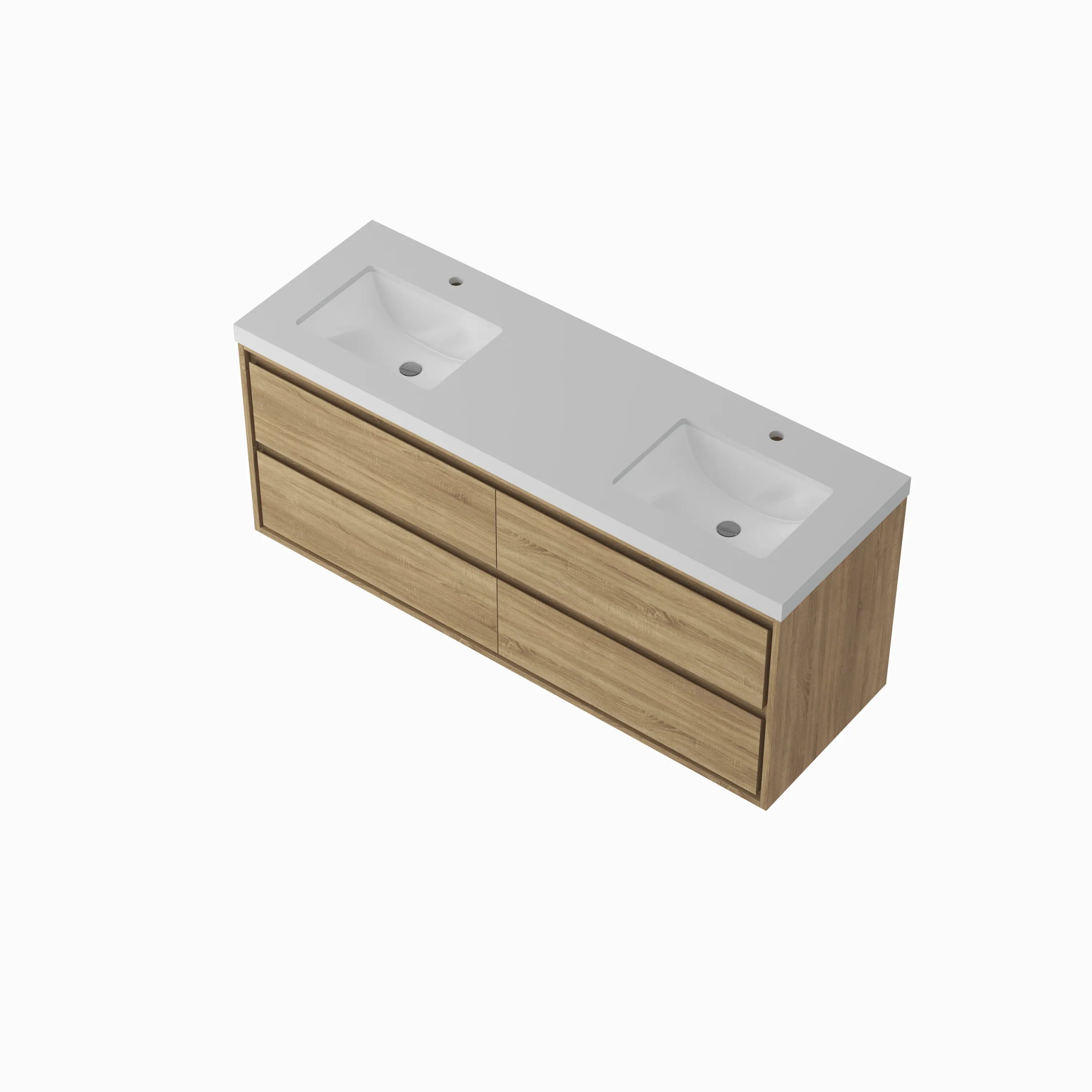 60' Bathroom Vanity Cabinet,Bathroom Wall-Mount Cabinet with Double Basins Sink - Eloy Royal