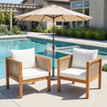 2 Piece Outdoor Armchair Set Patio Accent Chairs Acacia Wood Patio Armchairs with Cushion for Garden, Backyard, Balcony, Poolside, Beige Cushion +Natural Wood