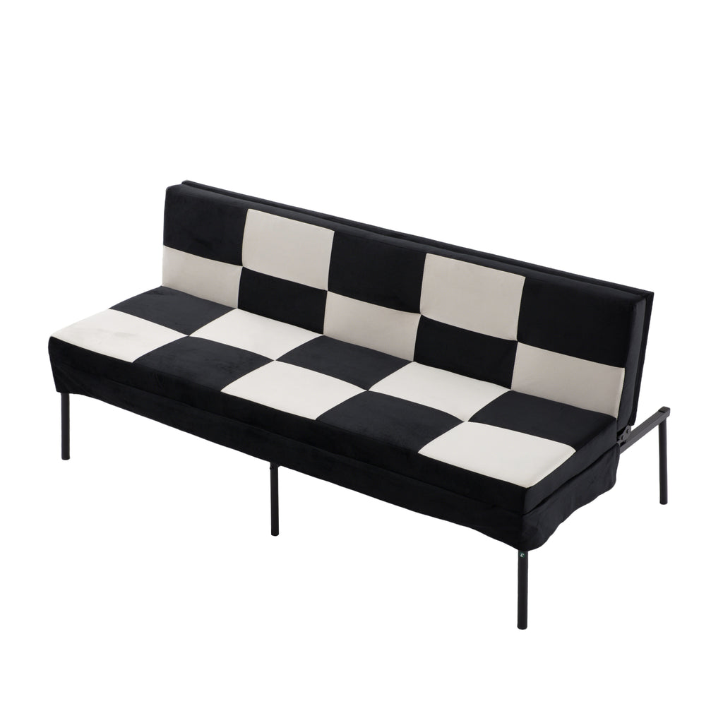 Velvet Upholstered Futon Sofa, Heavy-Duty Metal Frame, 5-Level Adjustable Backrest, Multi-Functional Compact Sofa for Small Spaces