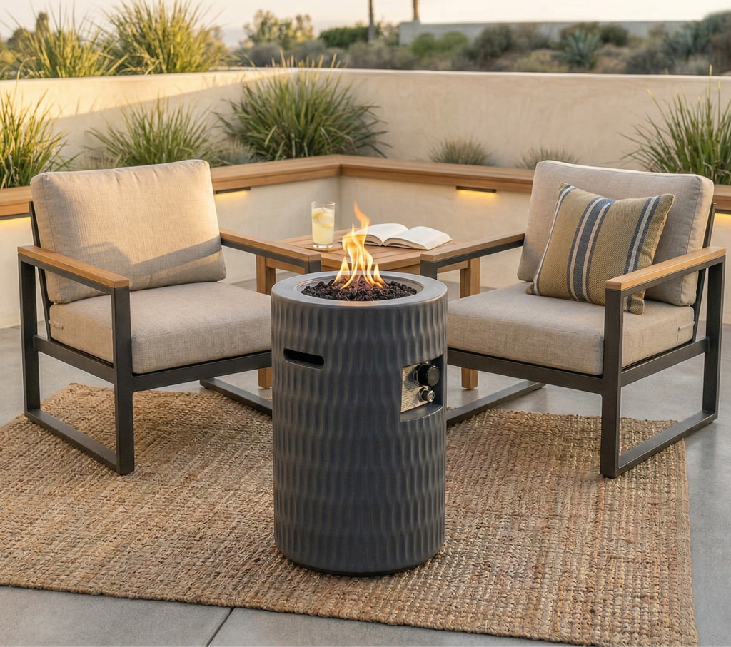 Basalt Concrete Propane Fire Column, Dark Grey, 26 in