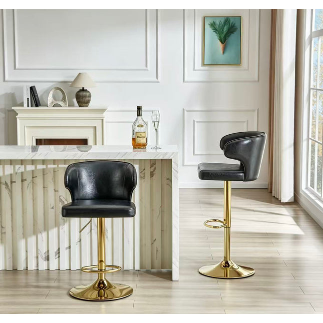 Modern rotating adjustable bar chair, PU leather belt backrest swivel chair, suitable for kitchen bar counter and dining room, adjustable height, capable of bearing 300 pounds (black -2 pieces)