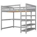 Gray Full Size Loft Bed with Storage Shelves and Under-bed Desk, Solid Pine Wood and MDF, 79.7''L x 57.2''W x 68.3''H
