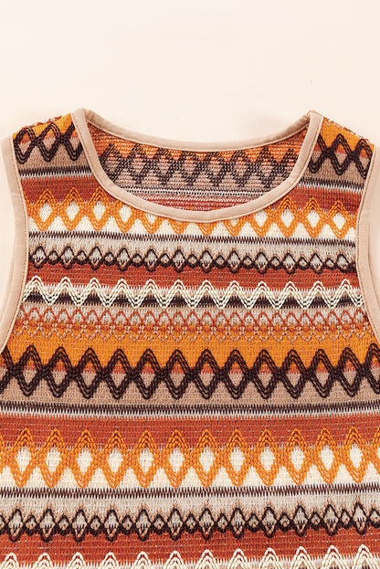 Orange Boho Geometric Striped Knitted Tank Top - Eloy Royal