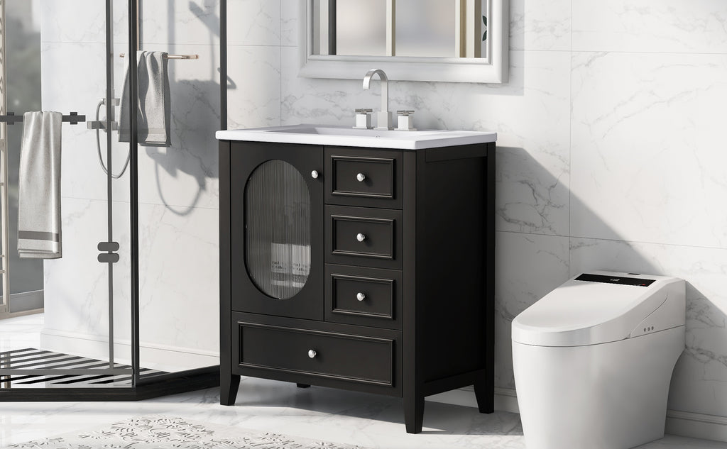 Giotto Three-Drawer Bathroom Vanity with Sink, Black, 30 in